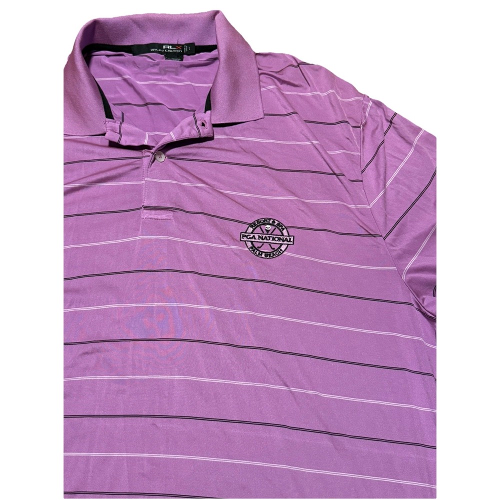 RLX Ralph Lauren Golf Polo Shirt Striped Pink‎ Short Sleeve Wicking Men's Large